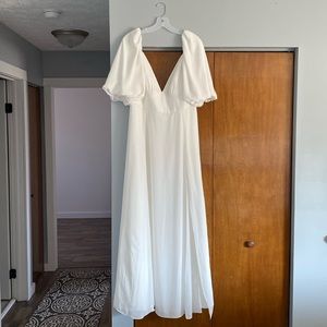 Beautiful Bubble Sleeve Georgette v-neck Wedding Dress | DB Studio